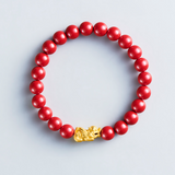 Prosperity Red Cinnabar Bracelet with 999 Solid Gold Pixiu