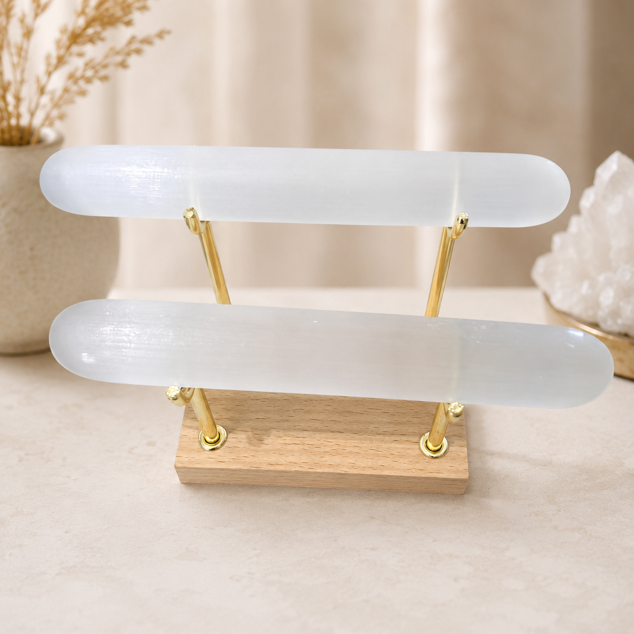 High Grade 2pcs Selenite Energy Display Stand