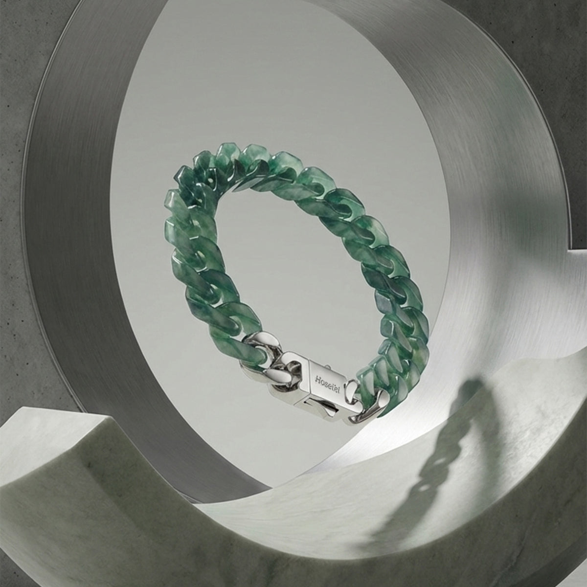Dynasty Jade Cuban worn on wrist