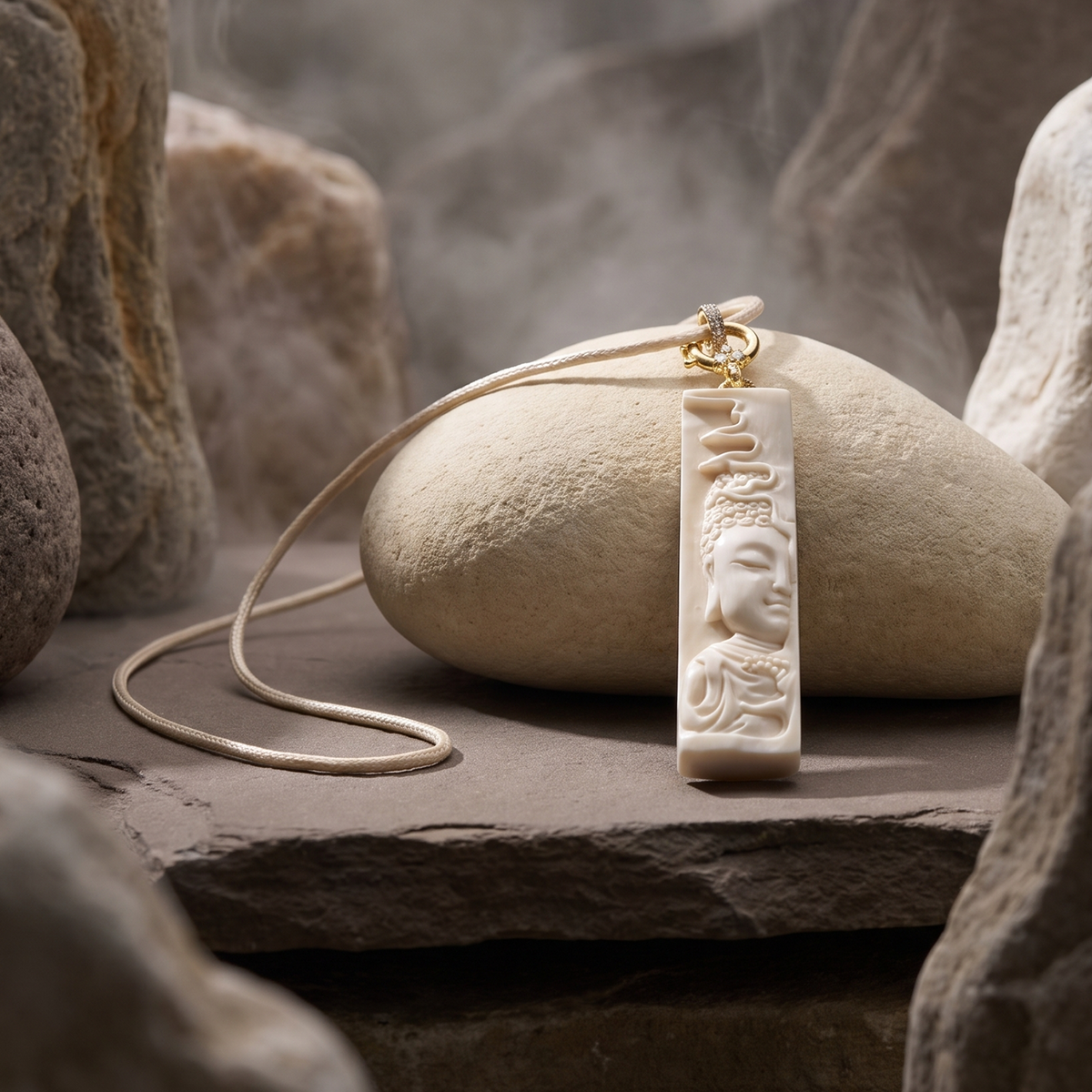 Serene Buddha in the Clouds 一心向佛·祥云 | 万年·灵刻 Mammoth Ivory Pendant