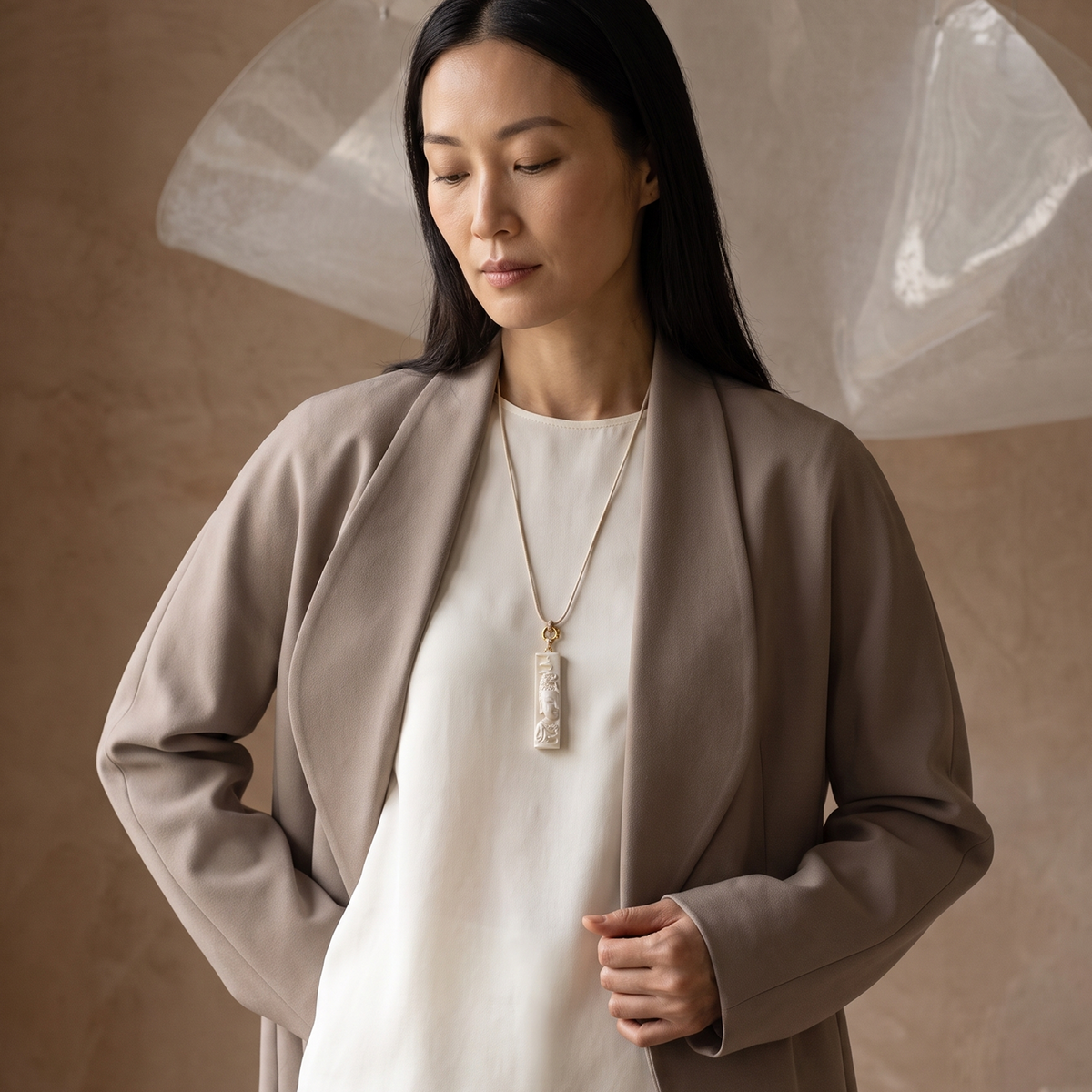 Serene Buddha in the Clouds 一心向佛·祥云 | 万年·灵刻 Mammoth Ivory Pendant