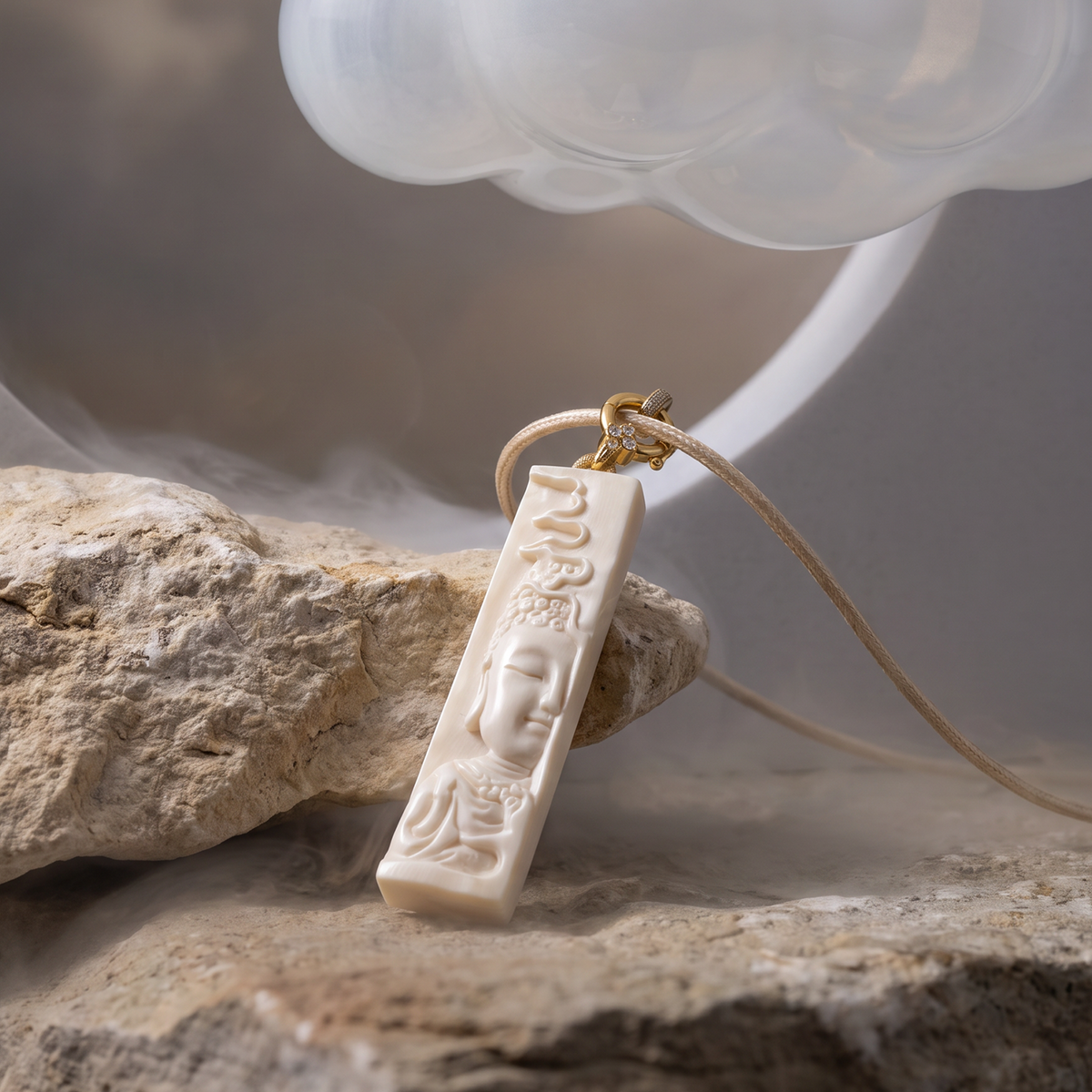 Serene Buddha in the Clouds 一心向佛·祥云 | 万年·灵刻 Mammoth Ivory Pendant