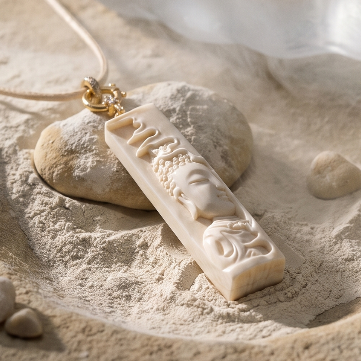 Serene Buddha in the Clouds 一心向佛·祥云 | 万年·灵刻 Mammoth Ivory Pendant