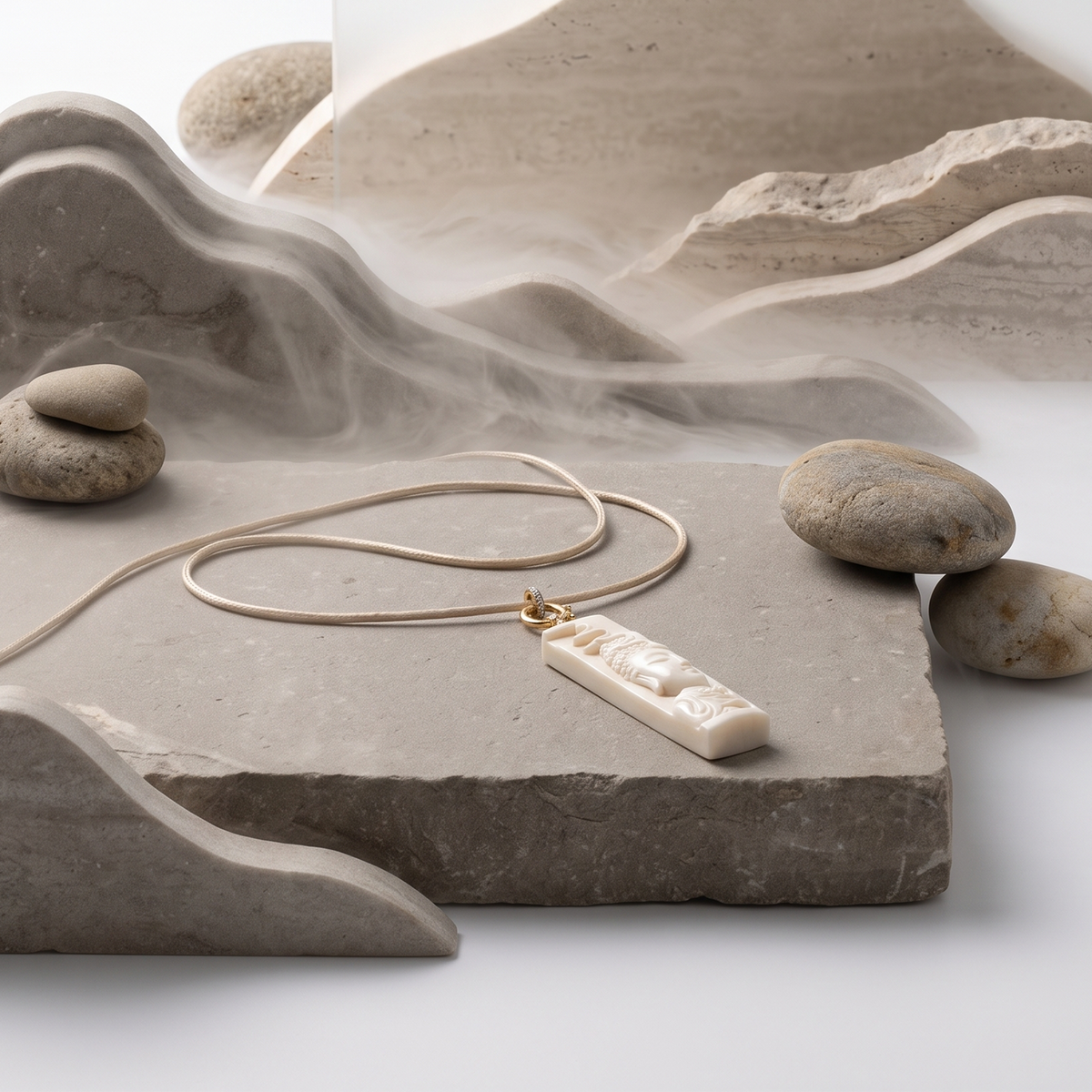 Serene Buddha in the Clouds 一心向佛·祥云 | 万年·灵刻 Mammoth Ivory Pendant